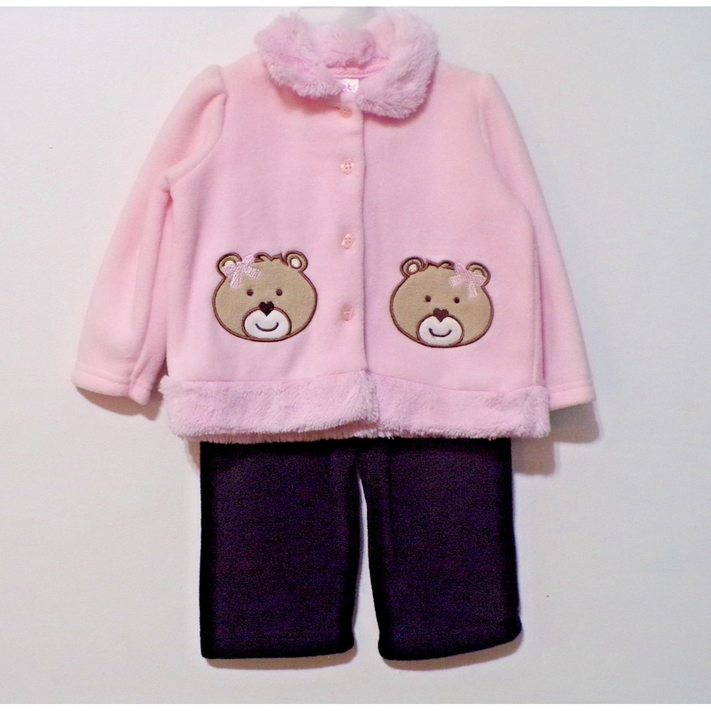 Kidgets Girls Pink Coat & Black Pants Teddy Bear Size 6-9 Months